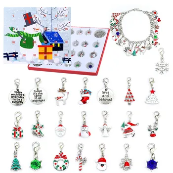 

Lovely Christmas Advent Countdown Calendar DIY 24 Days Charms Bracelet Beads Set Surprise Box for Girls Kids Xmas Cute Gifts