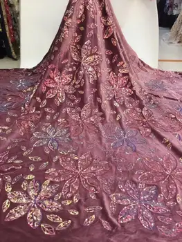 

factory offers 2020 most Popular Nigerian Velvet lace with sequins Embroidered lace fabric for Winter Evening long Dresses