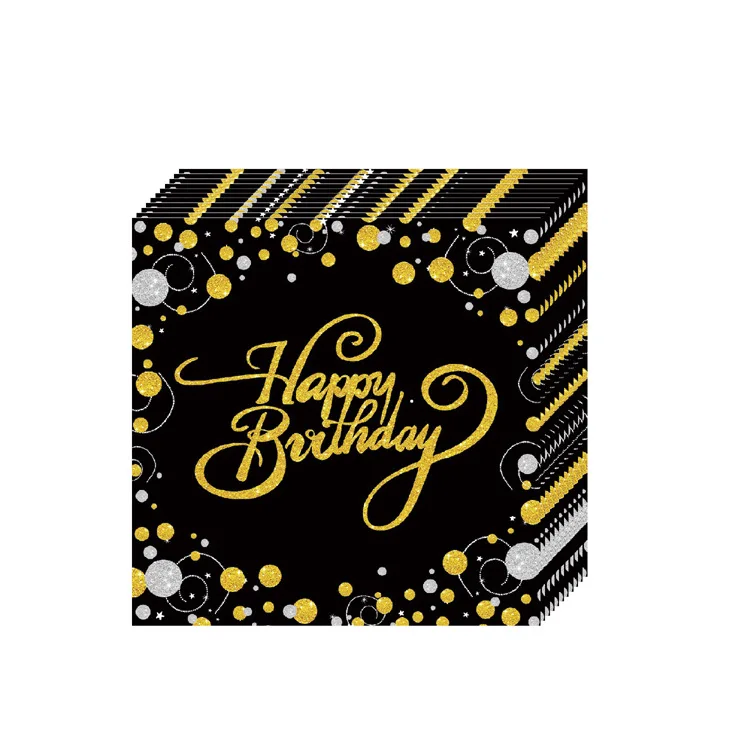 

Gold Black Happy Birthday Bunting Banner Tableware Paper Cup Plate Napkins for 21 30 40 50 60 Birthday Party Decoration Supplies
