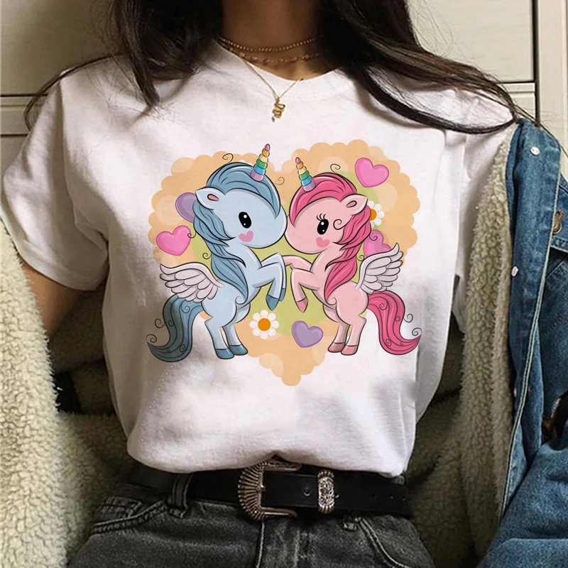 Женская футболка с единорогом kawaii с забавным рисунком ulzzang 90s Уличная футболка корейский стиль гранж Женская Повседневная футболка одежда - Цвет: 590