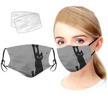 

1PC Cartoon Cat Printed Mask + 2PCS Filters Breathable Washable Adult Face Mask Reusable Outdoor Cycling Mouth Cover Mascarillas