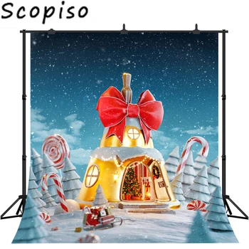 

Scopiso Backdrop Winter Snow Candy Cane Christmas Tree House Fairy Tale Photography Background Photo Studio Prop