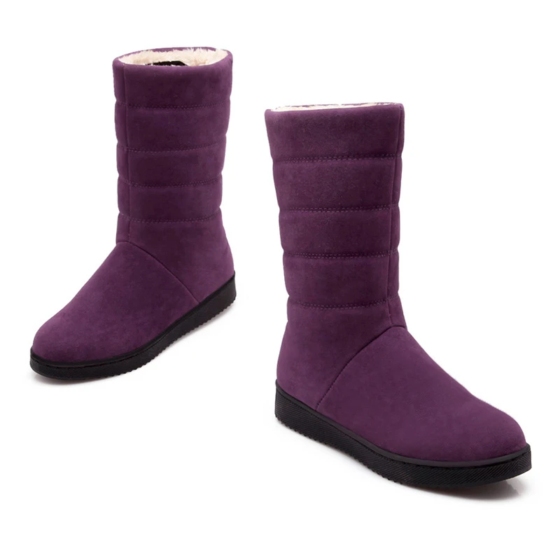 Зимние сапоги до середины икры женская зимняя длинная теплая обувь на плоской подошве Модные женские ботинки на платформе с круглым носком, черного, абрикосового, красного, фиолетового цвета, A327