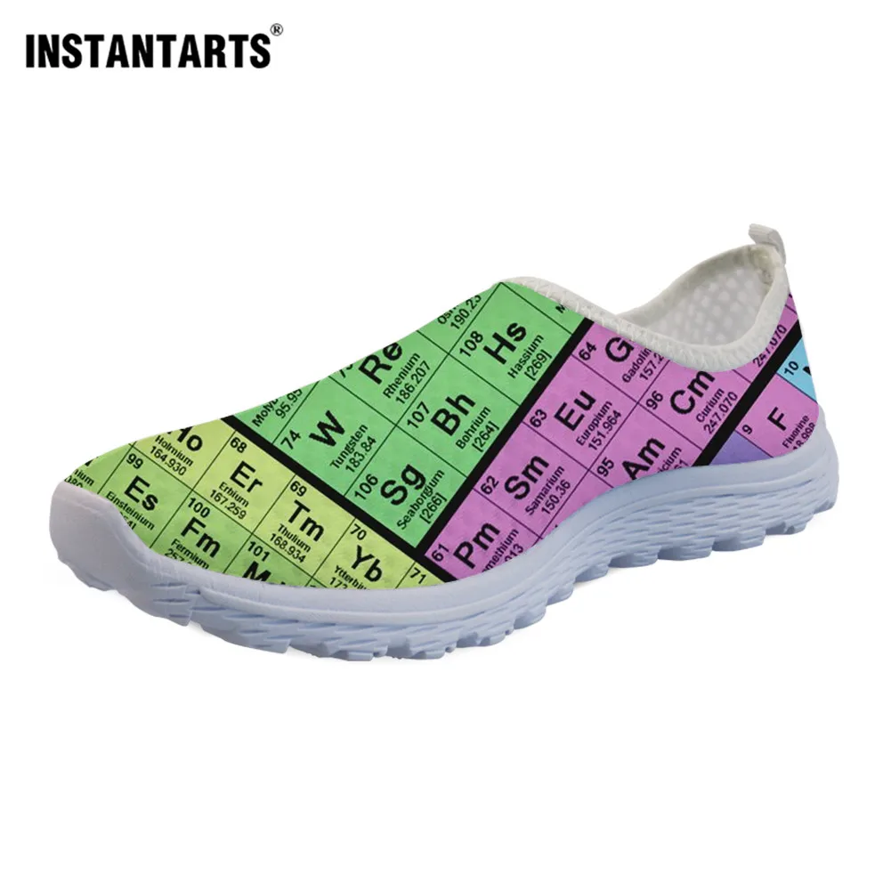 

INSTANTARTS Spring Mesh Women Flats Periodic Table Print Beach Slip On Sneakers for Teenager Girls Breathbale Comfort Loafers