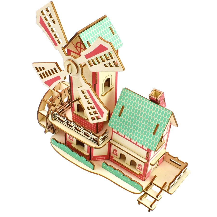 Ветряная Мельница Здание 3D Детские деревянные игрушки-паззлы DIY граффити цветной имитирующий красивый Собранный дом модели образовательных игрушек