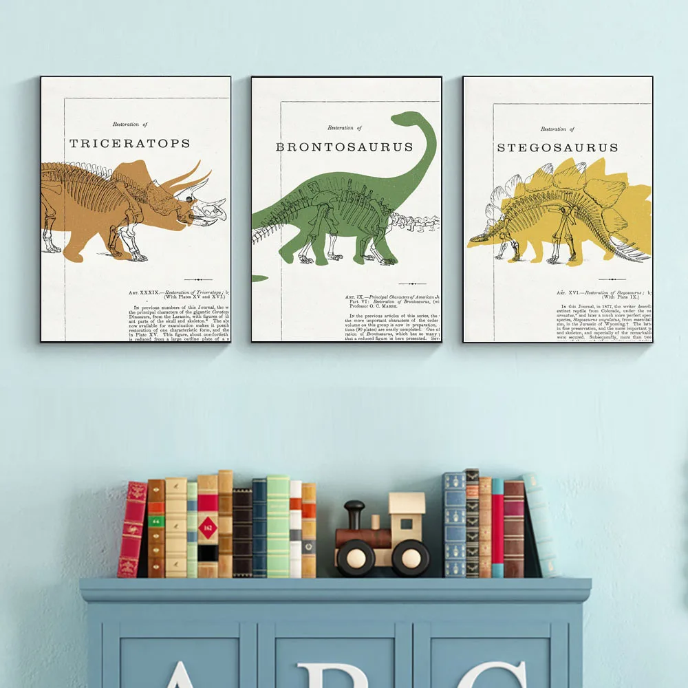 Dinosaur Tyrannosaurus Skeleton Fossil Vintage Art Canvas Painting Nordic Posters And Prints Wall Pictures For Kids Room Decor