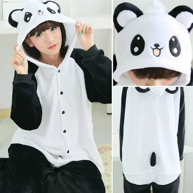 Kigurumi единорог пижамы Ститч взрослых животных Onesie женщин мужчин пара зима пижамы костюм кошка пижамы фланелевые пижамы - Цвет: panda2
