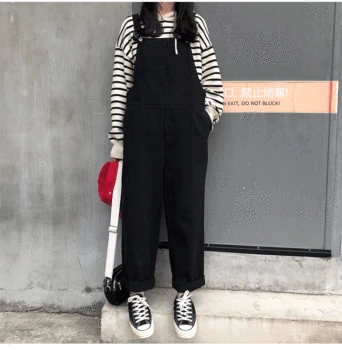 

2 Color New Preppy Style Rompers Women Jumpsuits Loose Overalls Denim Jumpsuit Female Solid Color Jeans Rompers