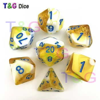 

Transparent Yellow & White Color Dice D4-D20 For dnd RPG Playing Game toy