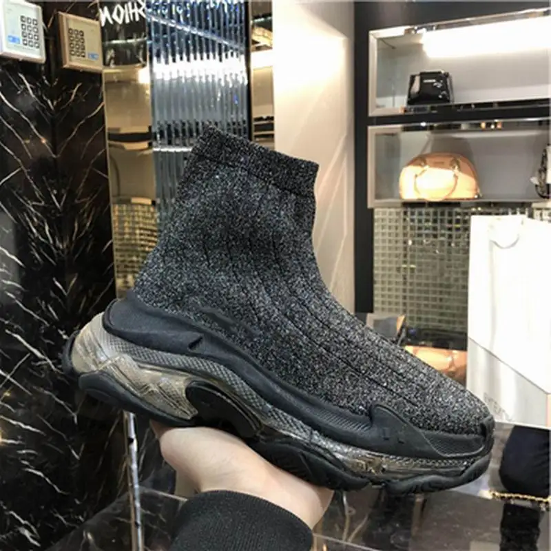 Women's boots new fashion wild men and women couple models crystal cushions increased flying woven elastic socks boots - Цвет: As photo
