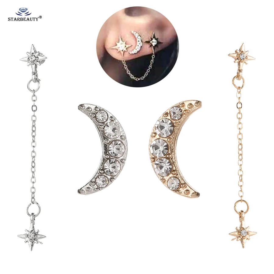 Starbeauty 2 шт./Партия Симпатичные CZ драгоценные камни Луна Звезда Серьги гвоздики