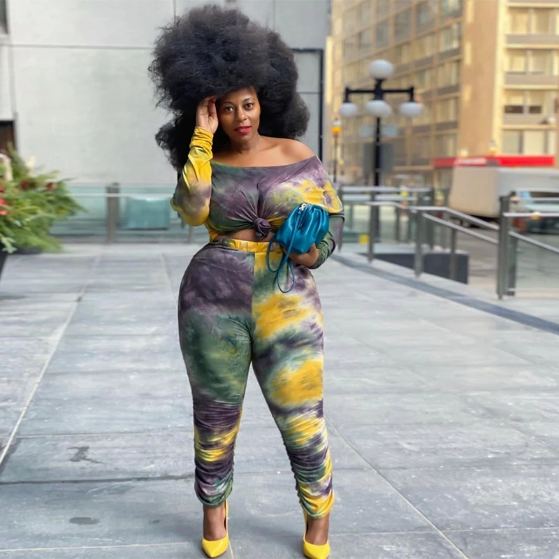 

Knitted Women Oversized Two Piece Set Winter Clothes Off Shoulder Long Shirt and Pants Set Streetwear Stacked Sweatpants Set 5XL