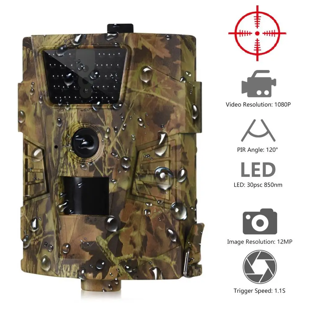 

HT-001B Trail Camera 12MP 1080P 30pcs Infrared LEDs 850nm Hunting Camera IP54 Waterproof 120 Degree Angle Wild Camera