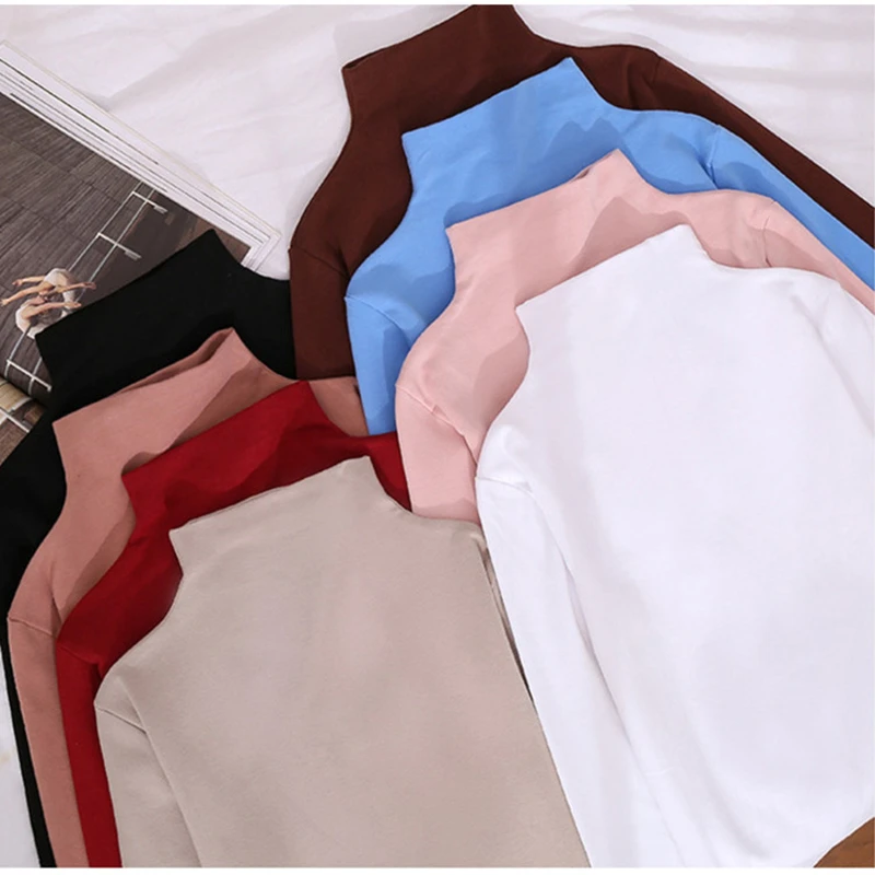 

Long sleeve T-shirt, half high collar and bottom up shirt for women, women's new autumn 2020 Korean version of women's pure