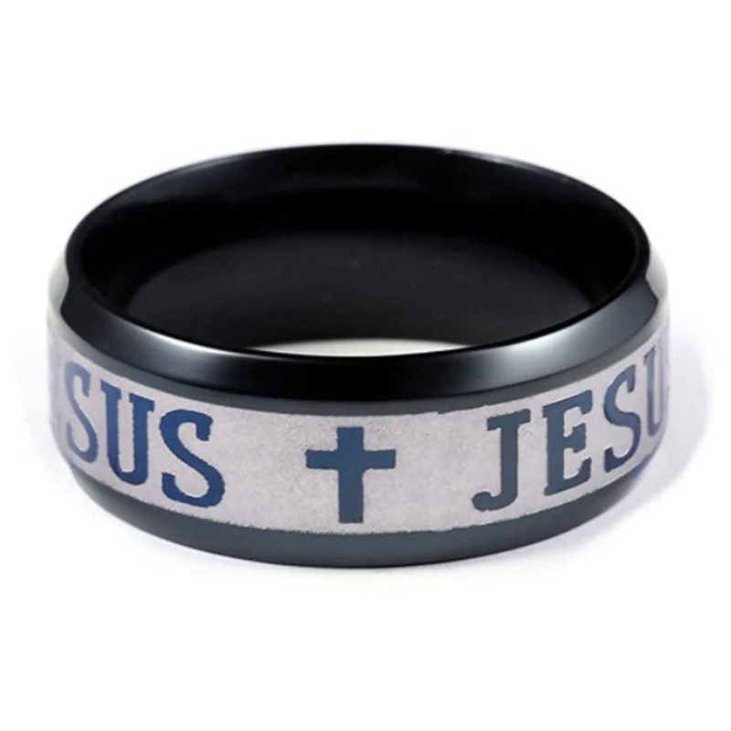 Stainless Steel Jesus Cross Ring Letter Bible Prayer Finger Rings For Men 8mm Amulet Jewelry stainless steel ring,finger ring