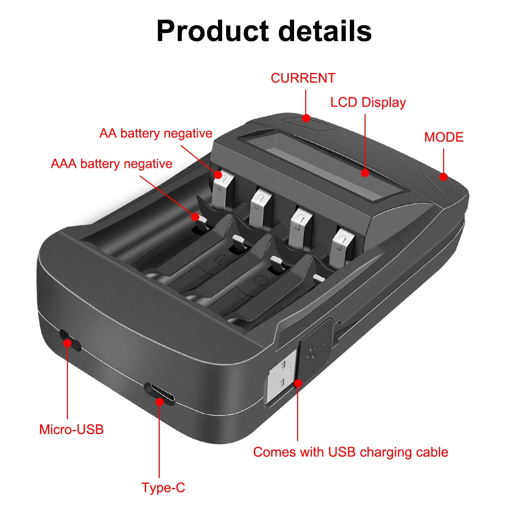Смарт зарядное устройство PALO с ЖК дисплеем и usb аккумуляторная батарея AA AAA