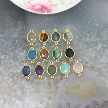 

Multiple choice, 5pcs/lot，Natural Stones Plated gold bail ,Faceted Oval Shape Gems Connectors jewelry Bracelet Wholesale 10x12mm