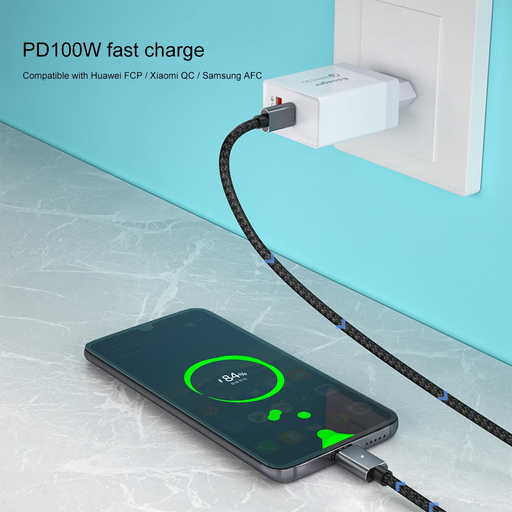 Магнитный кабель Micro USB type-C 100 Вт 5А для быстрой зарядки QC4.0 USB C-type-C PD зарядный кабель для Xiaomi Redmi Note 10 samsung S9