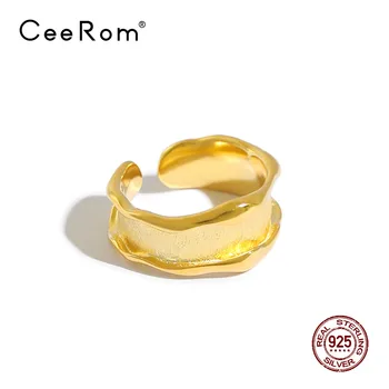 

CeeRom 925 Sterling Silver Wide Rings For Women Wide Wave Brushed Surface Opening Adjustable Finger Ring for Decoration