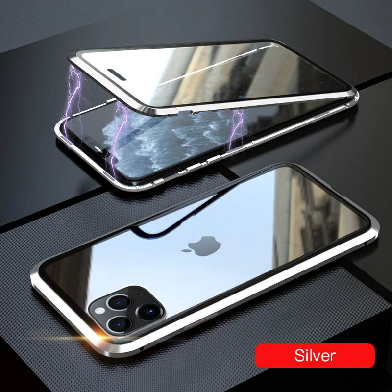 Silver LUPHIE двусторонний стеклянный чехол для телефона для iPhone 11 Pro Max с магнитной адсорбцией металлический бампер чехол для iPhone 11 pro Роскошный чехол - Цвет: Silver