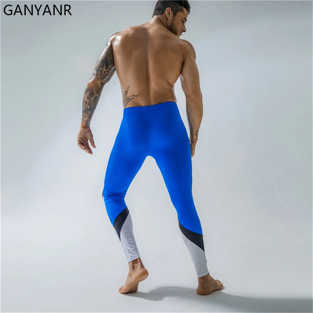 GANYANR Running Tights Men Compression Pants Leggings Gym Fitness Basketball Yoga Sexy Track Football Exercise Winter Dry Fit