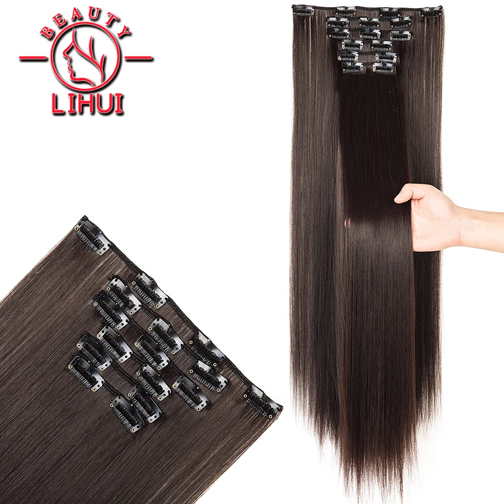6Pcs/Set 24 16 clips Long Straight Synthetic Hair Extensions