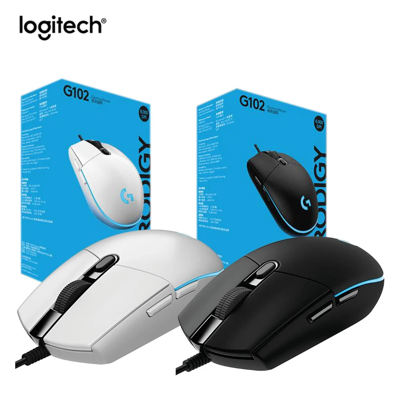 Logitech G102 проводной Мышь для Windows 10/8/7/Vista проводной игровой Мышь с 8000 точек/дюйм оптическая RGB светодиодные фонари для ПК/рабочего стола, подтвержденная