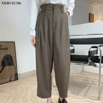 

Women Autumn Pants Loose Wide Leg Pants Solid Casual High Waist Blazer Suit Harem Trousers Ladies Ankle-Length Chic Pants