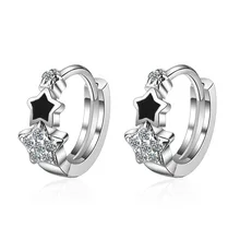 925 Sterling Zilver Stud Oorbellen Zwarte Sterren Ontwerp Oorbel Voor Vrouwen Korea Zilveren Sieraden Nieuwe 2020(China)