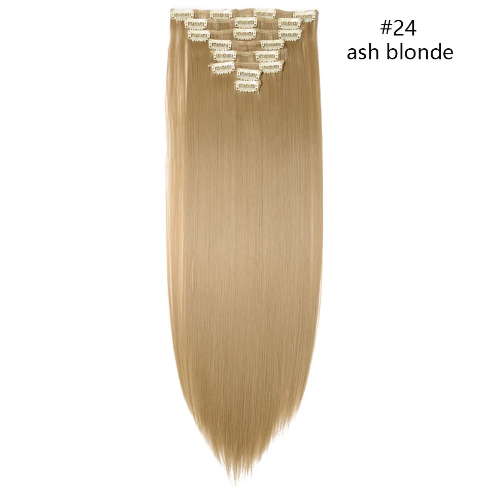 SNOILITE 26 дюймов 8 шт./компл. волосы на заколках для наращивания Натуральные Прямые волосы на клипсах из искусственных волос клип в наращивание волос для женщин - Цвет: ash blonde