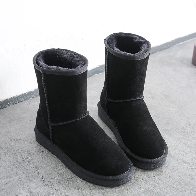 100% Genuine Cowhide Leather Snow Boots 