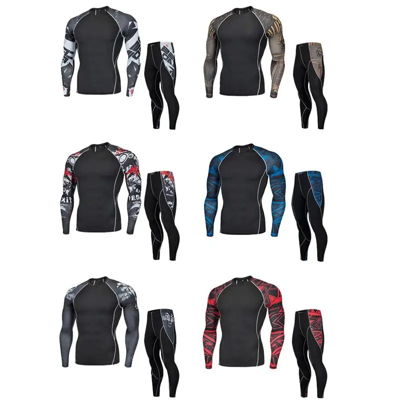 

Men's Rashgarda mma costume Gym Training Compression Set Running Sports T-shirt men's winter sports suits thermal underwe 4XL