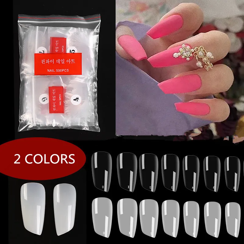 

500pcs False Nails Tips Full Cover Natural/Transparent Nails Manicure Nails for Extension&Protection DIY Nail Art H084