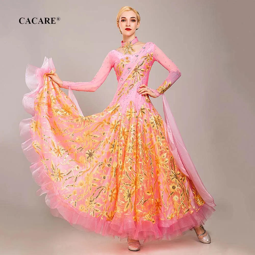 

Luxury Ballroom Dance Competition Dresses Waltz Dress Standard Dance Dresses D0799 CACARE Customize 10 Colors Big Sheer Hem