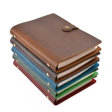 

A5 Cowhide Leather Cover Notebook with Snap Buttons Business Journal Travel Handmade Loose Leaf Notebooks 50 Sheets Paper Gift