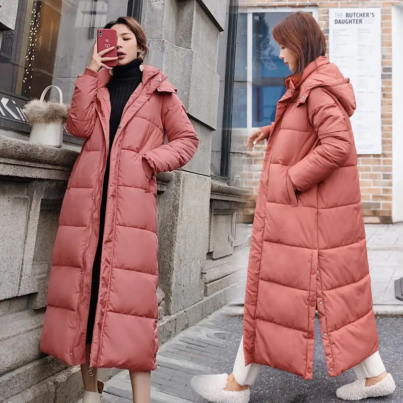 

Women's Down Cotton Winter Jacket Coat Super Long Hooded Parkas Students Loose Female Jacket Warm Outerwear Winter Coats C5872