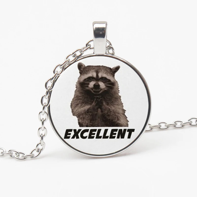 New Fashion Raccoon Crystal Pendant Necklace Jewelry Animal Glass Photo Cabochon Gift Men Women Decorative Souvenir |