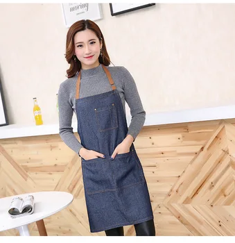 

1PC Kitchen Restaurant Work Denim Apron Antifouling Cowboy Chef Cooking Apron Woman Men Cafe Shop BBQ Hairdresser QA 268