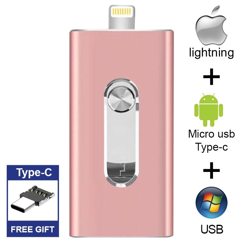Бесплатный Тип C адаптер 4 в 1 OTG USB флэш-накопитель 8G 16GB 32GB 64GB 128GB накопитель для iphone 8 7 Plus 6 6s Plus 5s ipad хранения