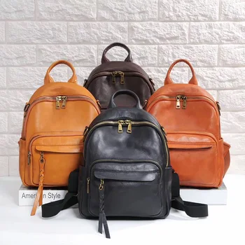 

Shoulder bag, leather lady, new head leather lady, shoulder bag, pure-color retro student backpack