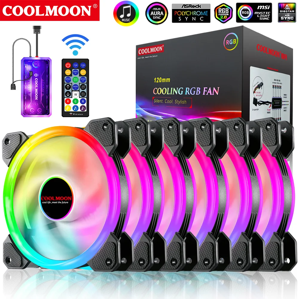 

COOLMOON 12V 6PIN Cooling Fan Speed Adjust Gamer Cabinet PC CPU Cooler With Quiet Desktop Computer Case 120mm RGB Heat sink Fans