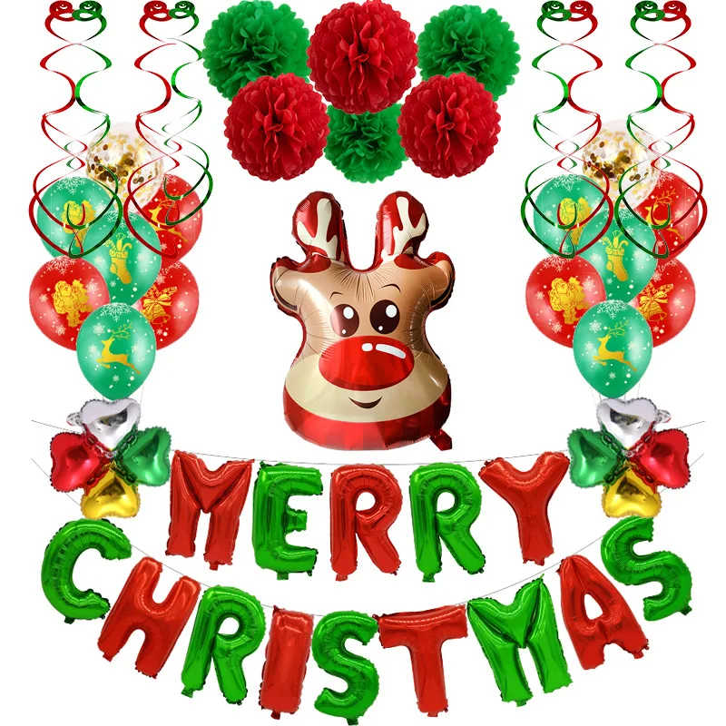 Веселые украшения для рождественской вечеринки, рождественские воздушные шары, алюминиевая пленка, фольга, медведь, олень, блестки, набор воздушных шаров со спиральной полосой 16 дюймов