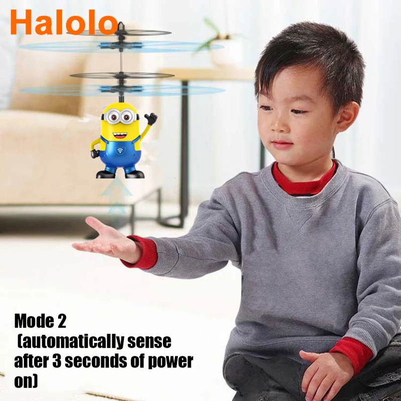 Halolo Minion drone RC Helicopter Aircraft Mini drone Fly Flashing helicopter Hand Control RC Toys Quadcopter Dron LED Kids Toys