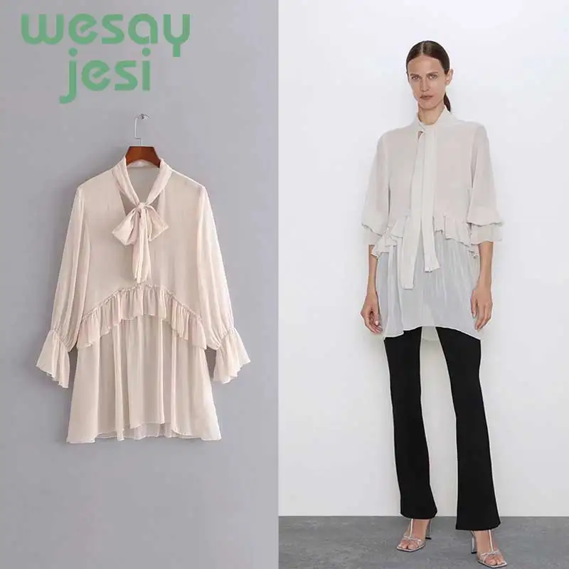 

Women blusas mujer de moda 2019 england style organza mesh full sleeve kimono blouse women tops and blouses