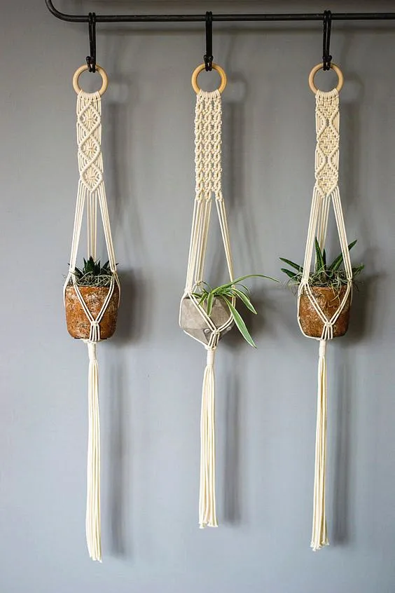 

New Style Wooden Ring Flowerpot String Bag Hand-woven Natural Thin Cotton Rope String Bag Basket Meat Plant Lanyard Garden