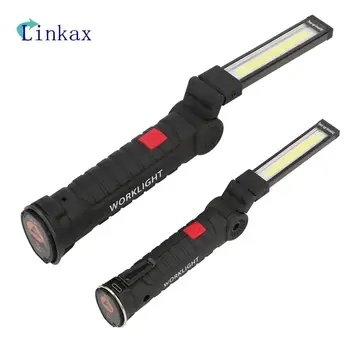 

Portable LED Flashlight Magnetic USB Rechargeable 5 Modes Torch Folding COB Work Light Hanging Hook Lanterna For Outdoor Camping