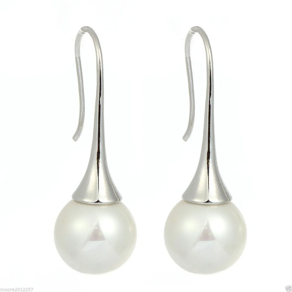 Free Shipping &gt&gt&gt&gt 18K White Gold Plated 12mm Shell Pearl Dangle Earrings Fashion Jewelry | Украшения и аксессуары