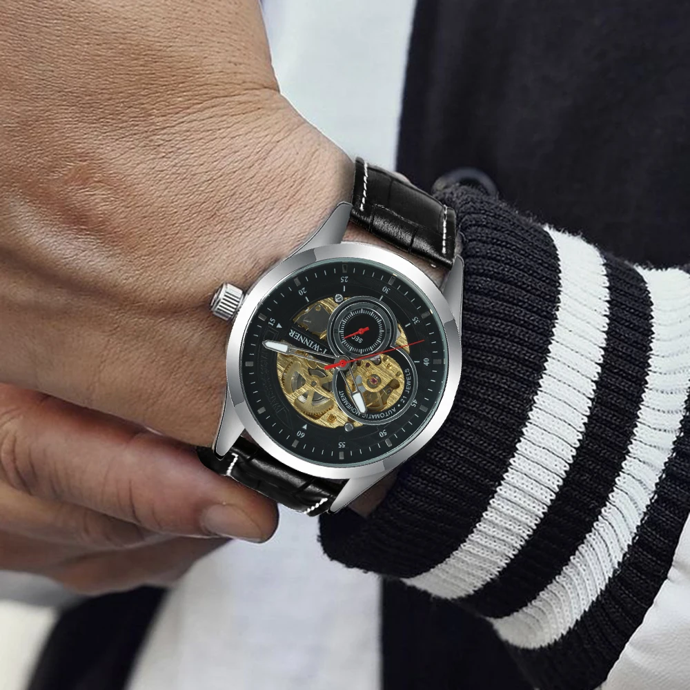 WINNER официальные автоматические механические часы для мужчин скелет мужские s часы лучший бренд класса люкс кожаный ремешок аналоговые наручные часы для мужчин