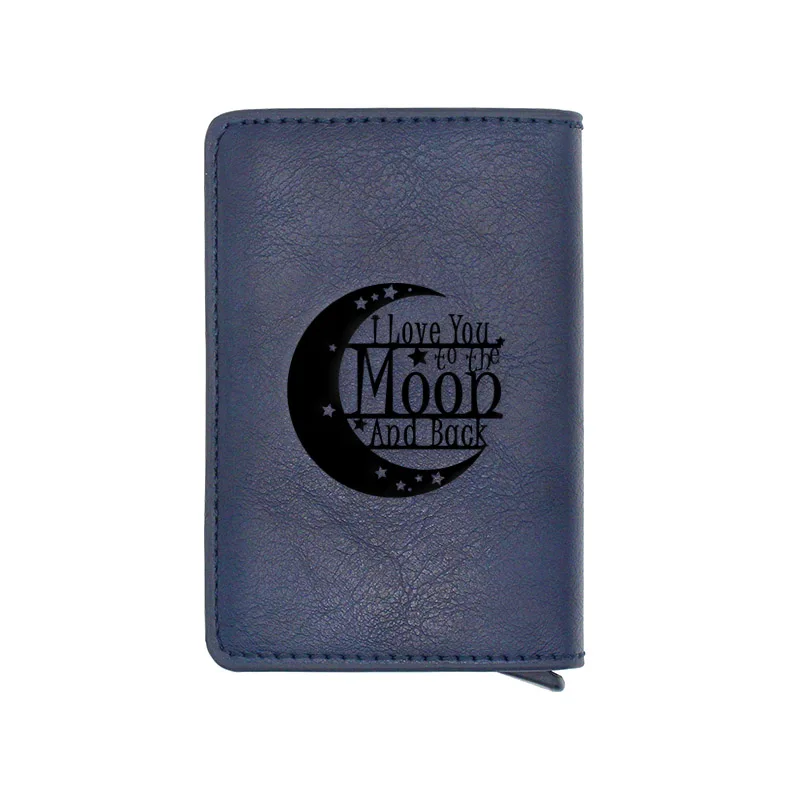 

Fashion I Love You To The Moon And Back Credit Card Holder Wallet Men Women PU Leather RFID Aluminium Slim Short Purse