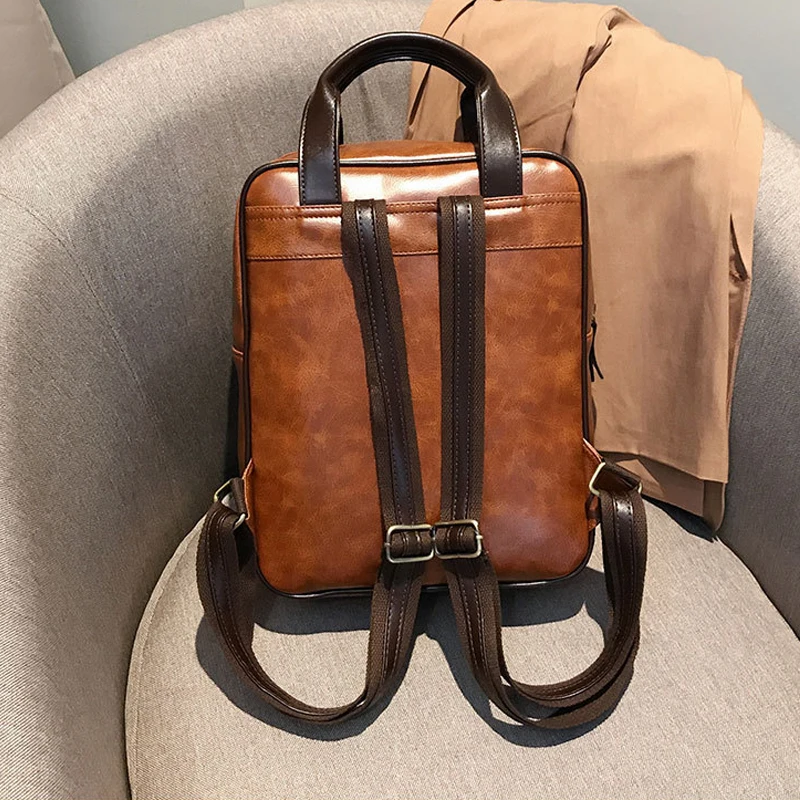 2019 mochila feminina anti theft school bags waterproof travel vintage laptop brown leather big backpack women korean designer